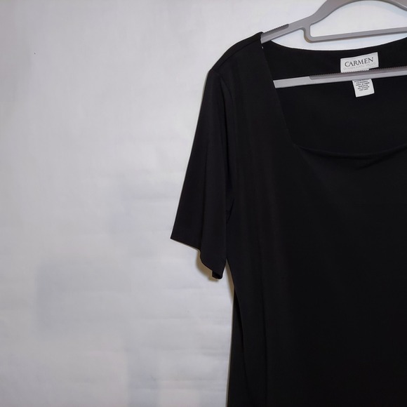 Carmen Marc Valvo Blouse Xl Liquid Jersey Stretchy‎ Casual Preppy Minimalist - Picture 2 of 9